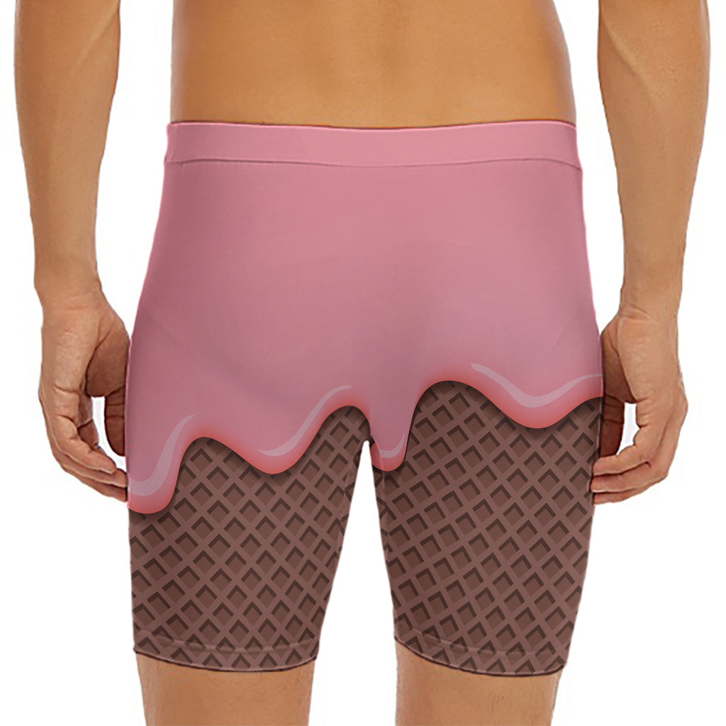Strawberry Ice Cream Melted Print Men's Long Boxer Briefs