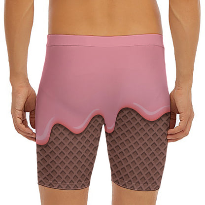 Strawberry Ice Cream Melted Print Men's Long Boxer Briefs