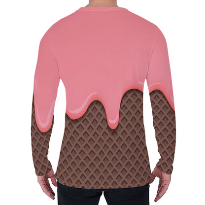 Strawberry Ice Cream Melted Print Men's Long Sleeve T-Shirt