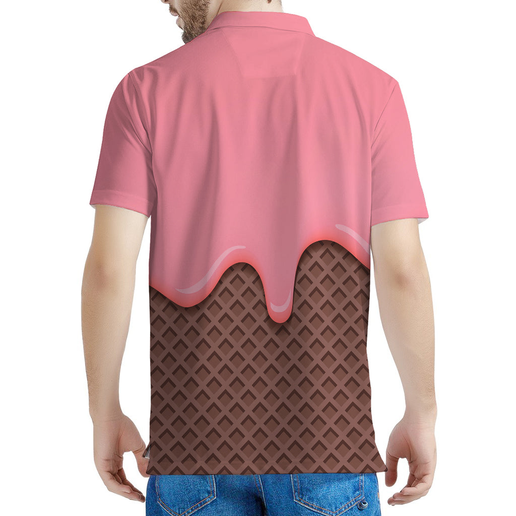 Strawberry Ice Cream Melted Print Men's Polo Shirt