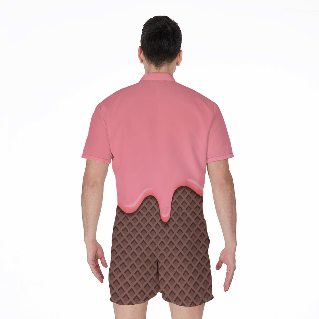 Strawberry Ice Cream Melted Print Men's Rompers