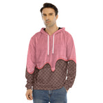 Strawberry Ice Cream Melted Print Men's Velvet Pullover Hoodie