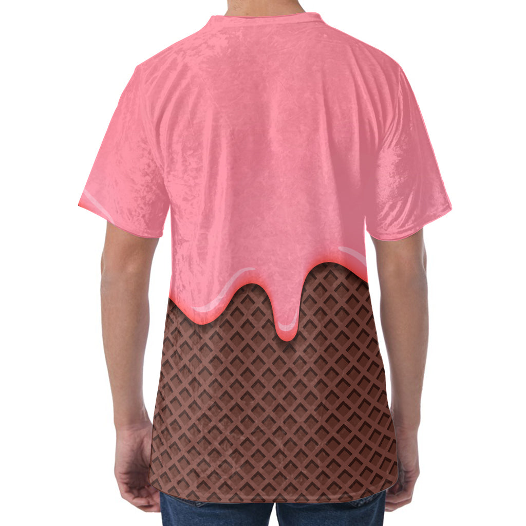 Strawberry Ice Cream Melted Print Men's Velvet T-Shirt