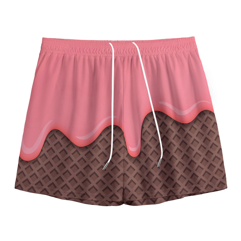 Strawberry Ice Cream Melted Print Mesh Shorts