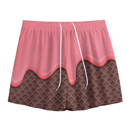 Strawberry Ice Cream Melted Print Mesh Shorts