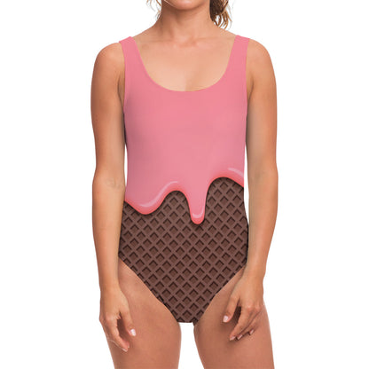 Strawberry Ice Cream Melted Print One Piece Swimsuit