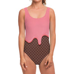 Strawberry Ice Cream Melted Print One Piece Swimsuit