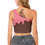 Strawberry Ice Cream Melted Print One Shoulder Crop Top