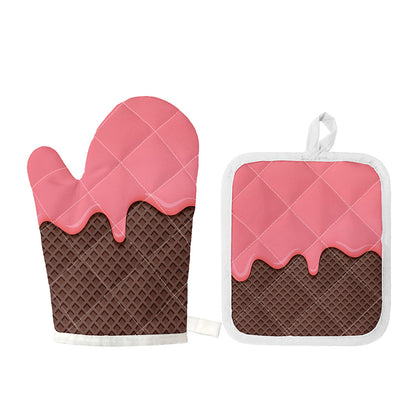 Strawberry Ice Cream Melted Print Oven Mitt And Pot Holder Set