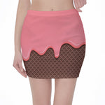 Strawberry Ice Cream Melted Print Pencil Mini Skirt