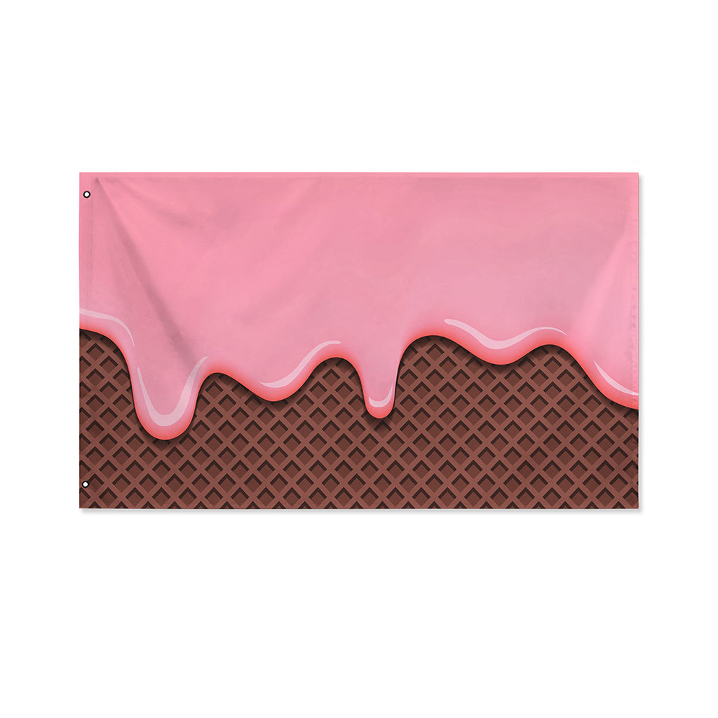 Strawberry Ice Cream Melted Print Polyester Flag