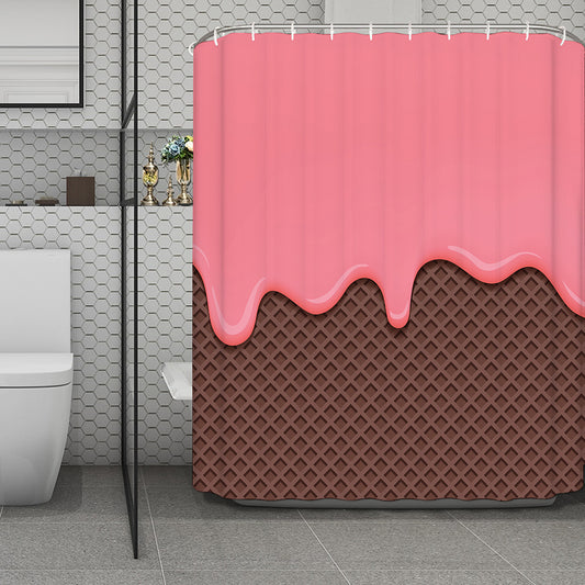 Strawberry Ice Cream Melted Print Polyester Shower Curtain