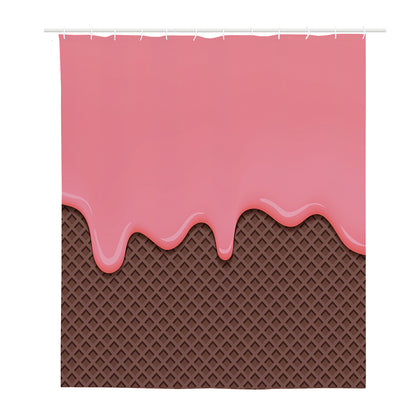 Strawberry Ice Cream Melted Print Polyester Shower Curtain