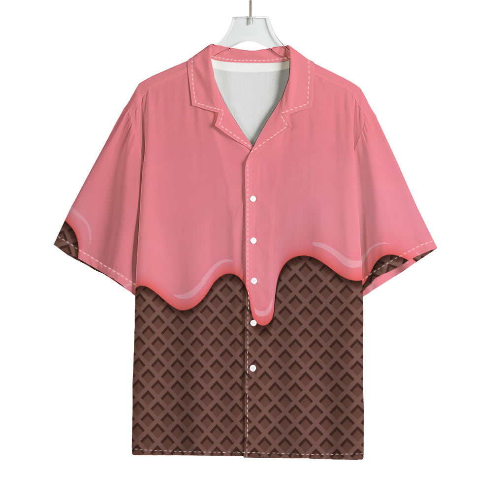 Strawberry Ice Cream Melted Print Rayon Hawaiian Shirt
