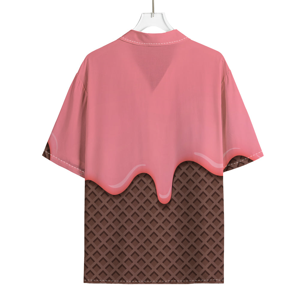 Strawberry Ice Cream Melted Print Rayon Hawaiian Shirt