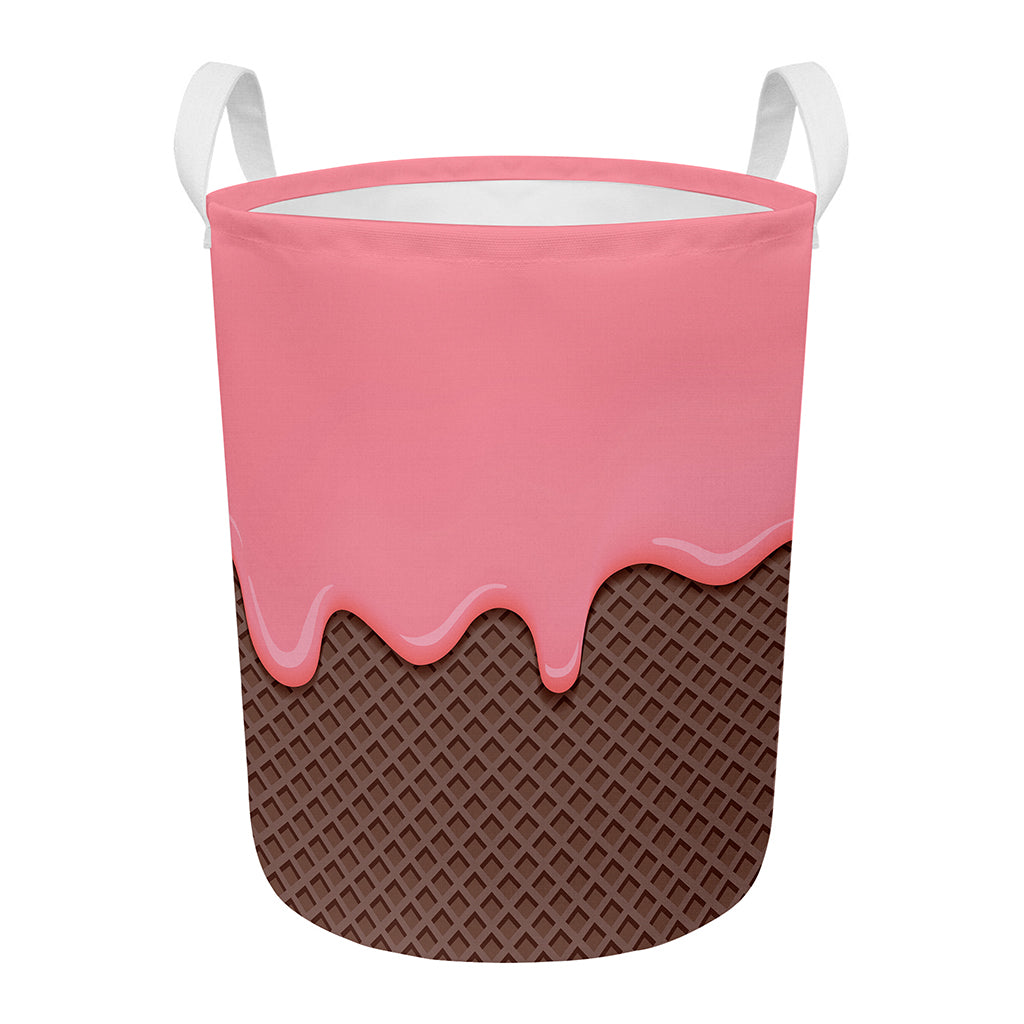 Strawberry Ice Cream Melted Print Round Laundry Basket
