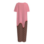 Strawberry Ice Cream Melted Print Short Sleeve Long Nightdress