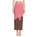 Strawberry Ice Cream Melted Print Side Slit Maxi Skirt