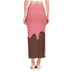 Strawberry Ice Cream Melted Print Side Slit Maxi Skirt