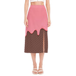 Strawberry Ice Cream Melted Print Side Slit Midi Skirt
