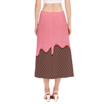 Strawberry Ice Cream Melted Print Side Slit Midi Skirt
