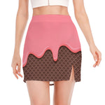 Strawberry Ice Cream Melted Print Side Slit Mini Skirt