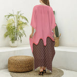 Strawberry Ice Cream Melted Print Silk V-Neck Kaftan Dress
