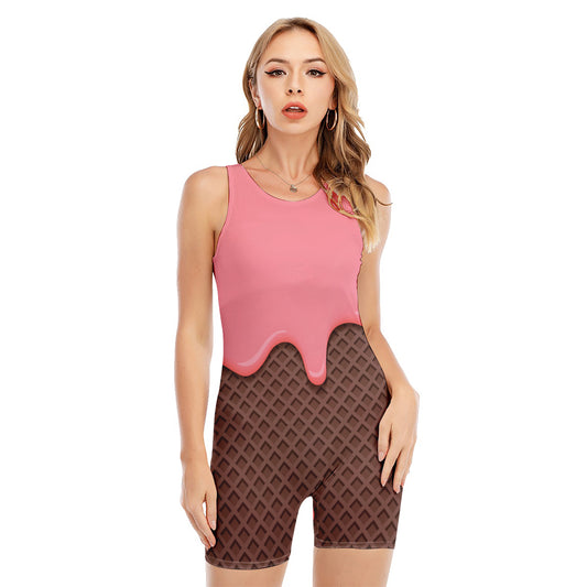 Strawberry Ice Cream Melted Print Sleeveless One Piece Swimsuit
