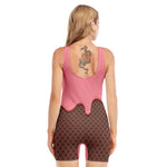 Strawberry Ice Cream Melted Print Sleeveless One Piece Swimsuit