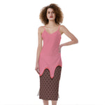 Strawberry Ice Cream Melted Print Slim Fit Midi Cami Dress