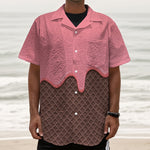 Strawberry Ice Cream Melted Print Textured Short Sleeve Shirt