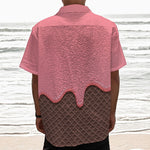 Strawberry Ice Cream Melted Print Textured Short Sleeve Shirt