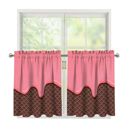 Strawberry Ice Cream Melted Print Tier Curtains