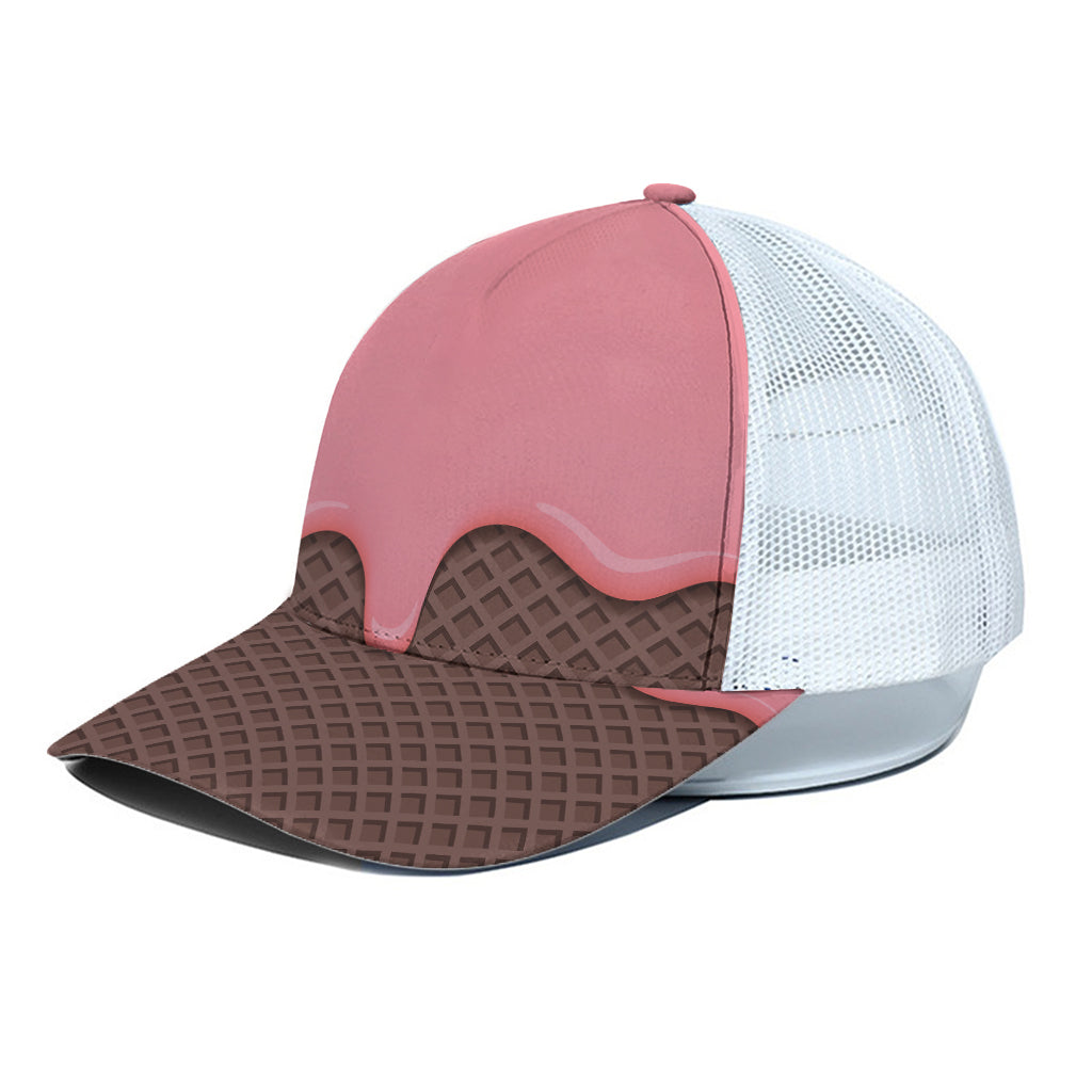 Strawberry Ice Cream Melted Print White Mesh Trucker Cap