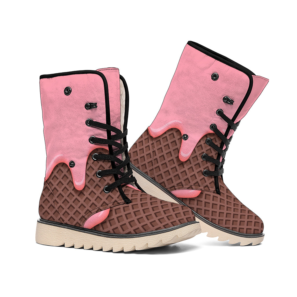 Strawberry Ice Cream Melted Print Winter Boots