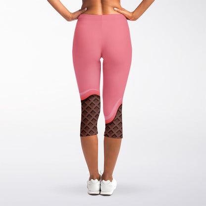 Strawberry Ice Cream Melted Print Women's Capri Leggings