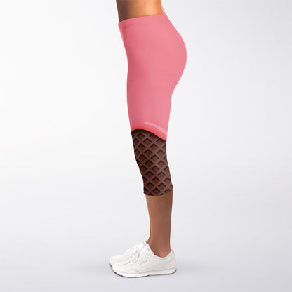 Strawberry Ice Cream Melted Print Women's Capri Leggings