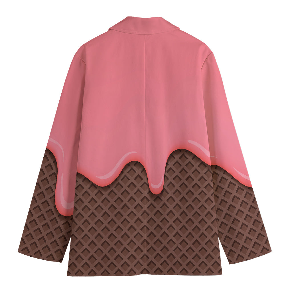Strawberry Ice Cream Melted Print Women's Cotton Blazer