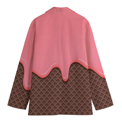 Strawberry Ice Cream Melted Print Women's Cotton Blazer