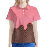 Strawberry Ice Cream Melted Print Women's Polo Shirt