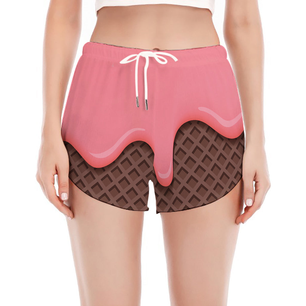Strawberry Ice Cream Melted Print Women's Split Running Shorts