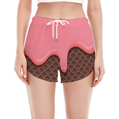 Strawberry Ice Cream Melted Print Women's Split Running Shorts