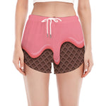 Strawberry Ice Cream Melted Print Women's Split Running Shorts
