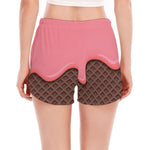 Strawberry Ice Cream Melted Print Women's Split Running Shorts