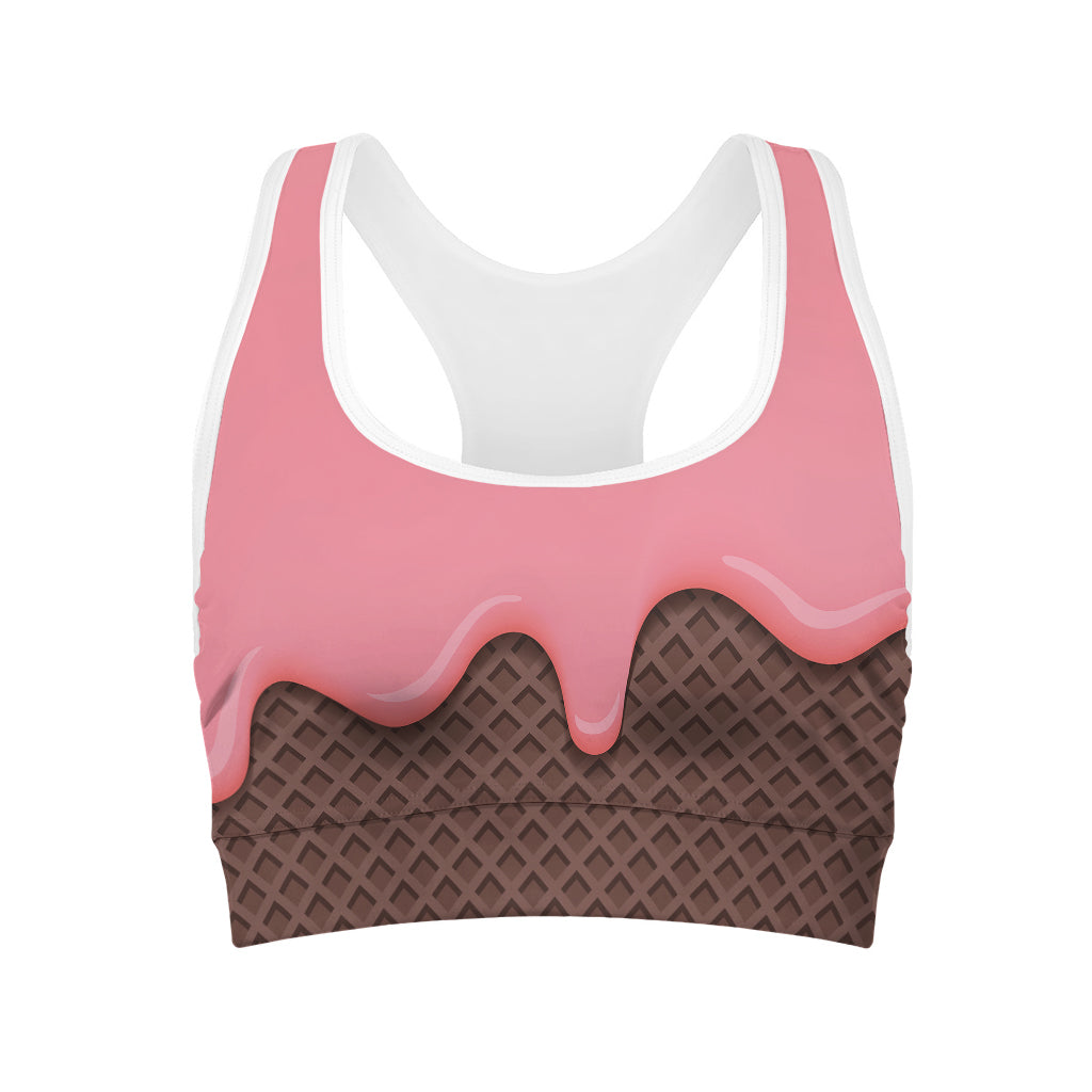 Strawberry Ice Cream Melted Print Women's Sports Bra