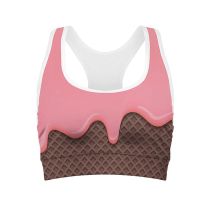 Strawberry Ice Cream Melted Print Women's Sports Bra