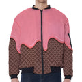 Strawberry Ice Cream Melted Print Zip Sleeve Bomber Jacket