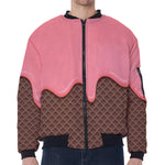 Strawberry Ice Cream Melted Print Zip Sleeve Bomber Jacket
