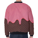 Strawberry Ice Cream Melted Print Zip Sleeve Bomber Jacket