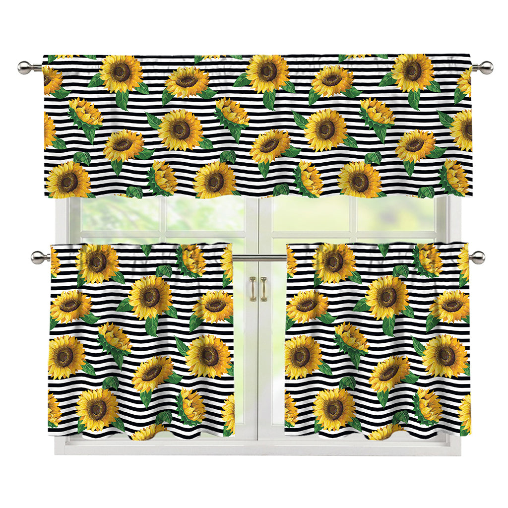 Stripe Sunflower Pattern Print 3 Piece Kitchen Curtains